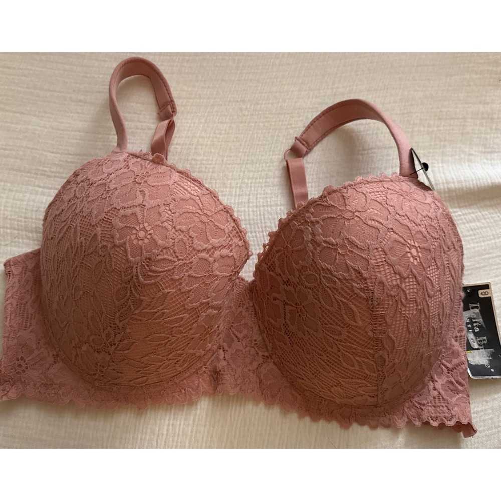 Delta Burke Women's Pink Bra,‎ Size 42D, Underwire Lined with Floral Embroidery